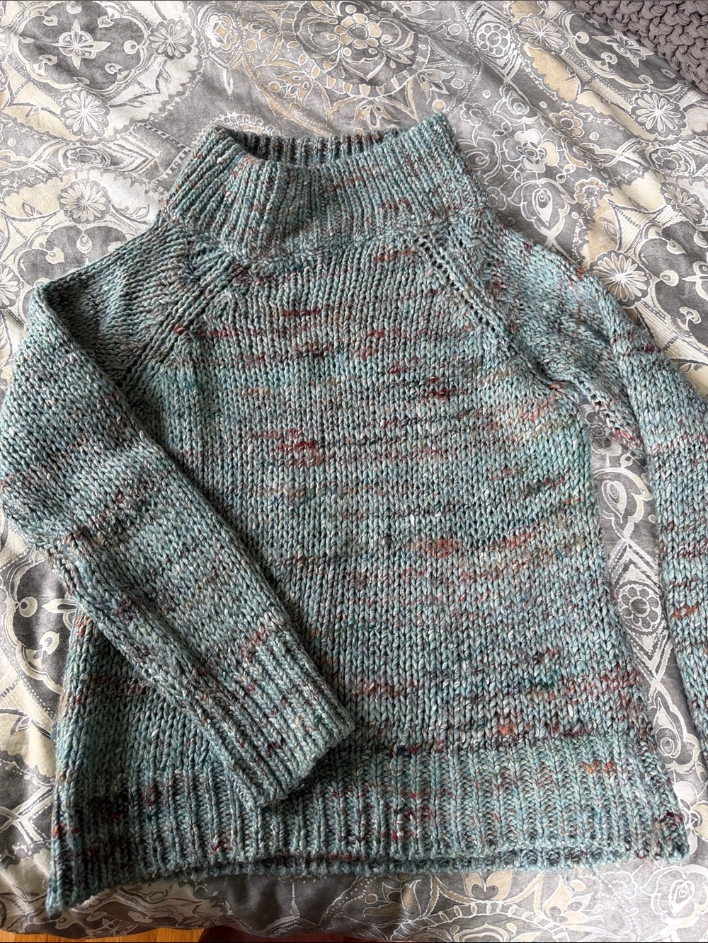 Moth Heathered Teal and Brown Speckled Turtleneck Sweater